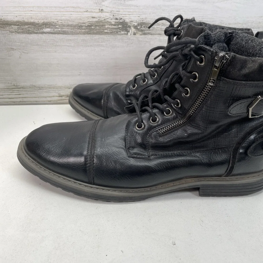 Philly-10 Mens Black Cap Toe Side Zip Combat Boots Size 12 UK 11 EUR 46